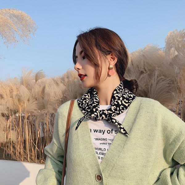 

ins autumn and winter new leopard knot triangle scarf women's brand double knitted wool bib for warmth klwe, Blue;gray