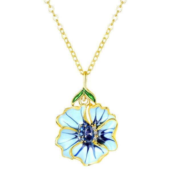 

npkds bohemia jewelry symmetrical petal pendant necklace for women blue pink enamel luxury yellow gold color chain necklace, Silver