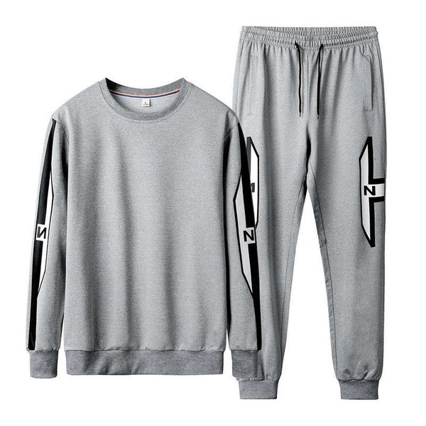 

new casual men's suit round neck sweater long sleeve simple sports pants, Gray