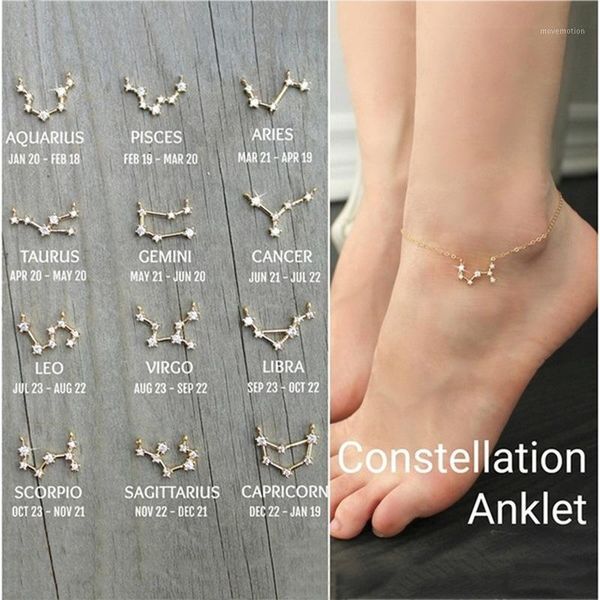 

twelve constellations anklets for women charm anklet ankle bracelet leg foot chain jewelry gift1, Golden;silver