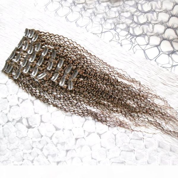 

4b 4c afro kinky curly clip in human hair extensions #2 #4 100g 8pcs brazilian remy hair clip ins human hair clip in extensions, Black;brown