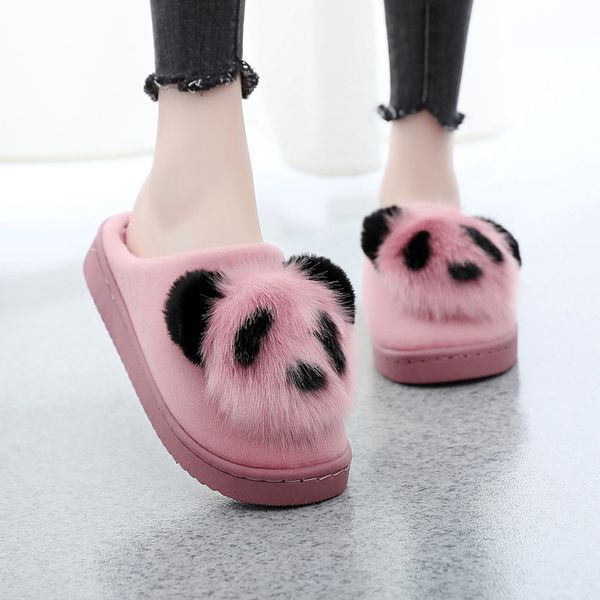 

women winter slip on short plush warm cartoon slipper animation panda ladies slippers female indoor home flat comfortable shoes y1123, Black