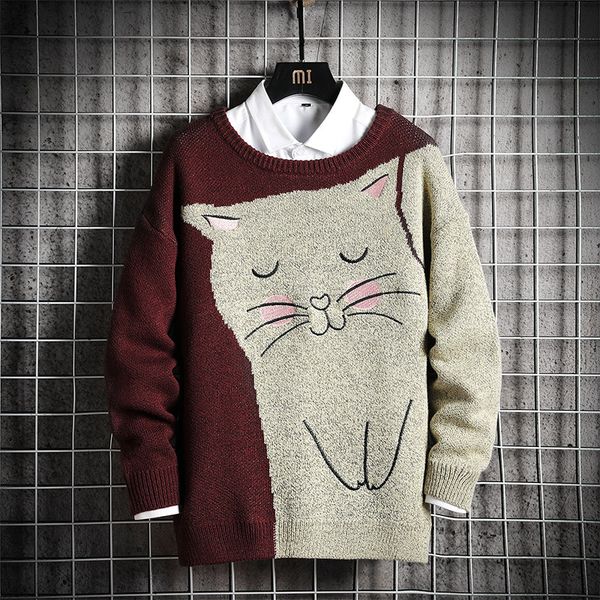 

2021 new sweaters men's black patchwork red long sleeves autumn winter pullover knitted o-neck plus oversize 5xl 5evh, White;black