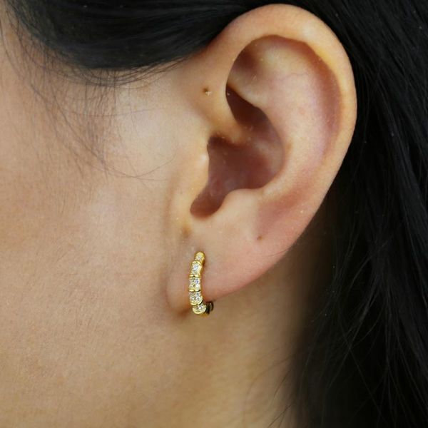 

hoop & huggie 100% 925 sterling silver classic mini round earrings authentic clear 5a zircon for women delicate jewelry, Golden;silver