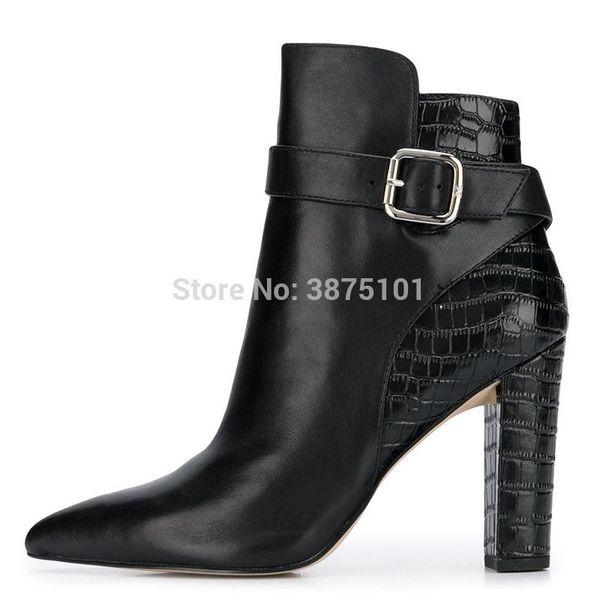 

полусапоги пряжка осень зима нормальная полусапоги женские на высоком каблуке pu размера 34 45 коренастый высокий каблук, Black