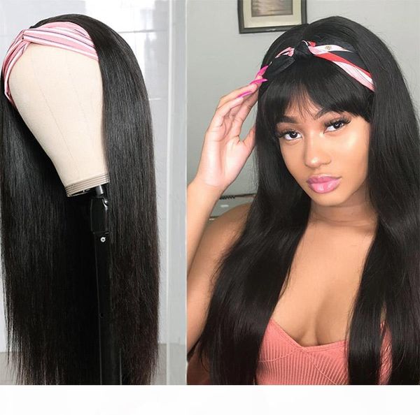 

jyzbeauty headband wig straight brazilain human hair wig with baby hair 14-22 inches remy new arriving hair bleached knots, Black;brown