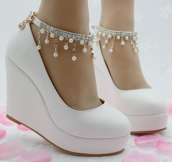 

crystal queen ankle brace platform wedge pump high woman shoes lnoq, Black