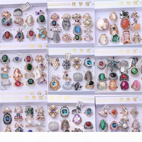 

personality, european and american style, fashion, big stones, complicated diamond-encrusted opal, foreign trade rings mixed batch, Golden;silver