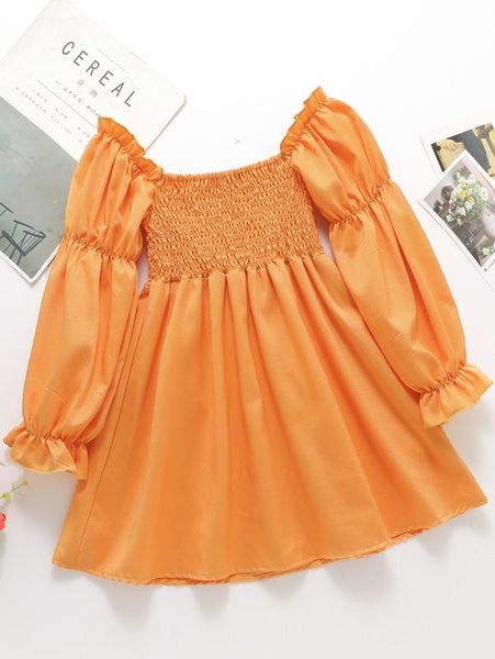 

toddler girls square neck shirred gathered sleeve dress she, Red;yellow