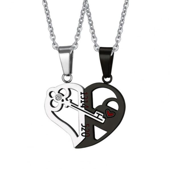

chokers 2pcs creative fashion love combination 1314 necklace 520 heart key lock jigsaw pendant couple valentines gift, Golden;silver