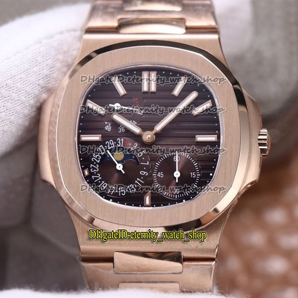 

super pff 2020 sport watches 5712 1a-001 moon phase power reserve brown dial cal.240 mechanical hand-winding 5722 mens watch rose gold case, Slivery;brown