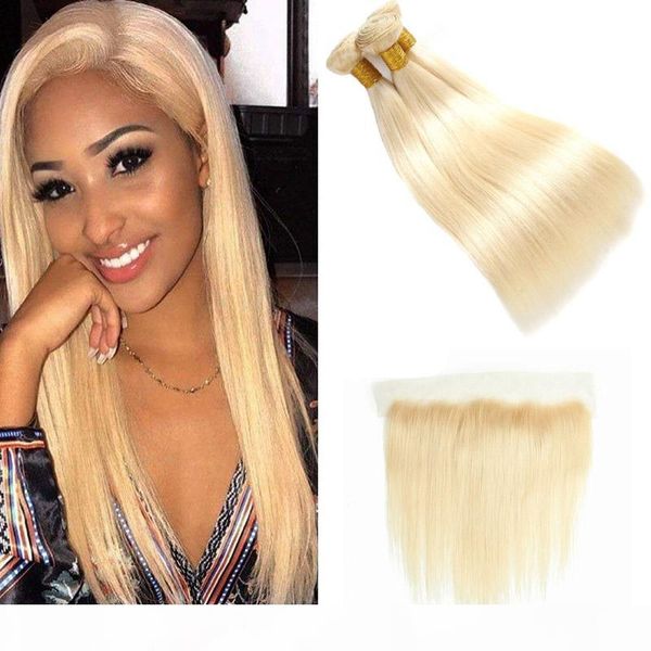 

indian human hair 3 bundles with 13 by 4 lace frontal 613# silky straight virgin hair products straight bundles with 13x4 frontal 8-28inch, Black;brown