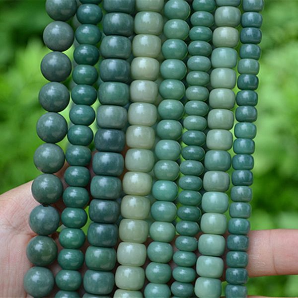

full green bracelet 8 9 / 10 bucket round weathered yin skin bodhi root beads, Silver