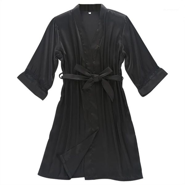 

women's sleepwear ladies lingerie pyjamas women bride babydoll underwear kimono satin silk lace nightdress nightgown #41, Black;red