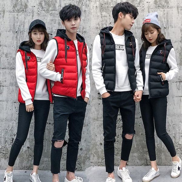 

men's winter vest jacket lovers fur coat thick warm printed men's hoodie cotton jacket vest down black red 5xl, Black;white