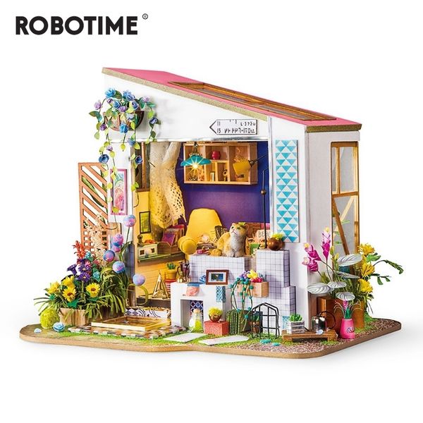 

robotime new diy lily's porch with furniture children miniature wooden doll house model building kits dollhouse toy dg11 y200704