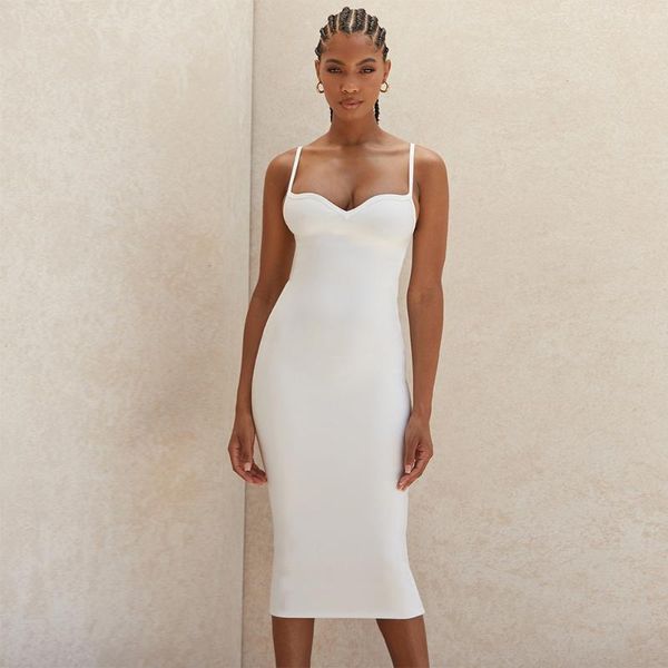 

casual dresses ocstrade summer white sweetheart neckline bandage dress 2021 arrival women midi bodycon club party, Black;gray