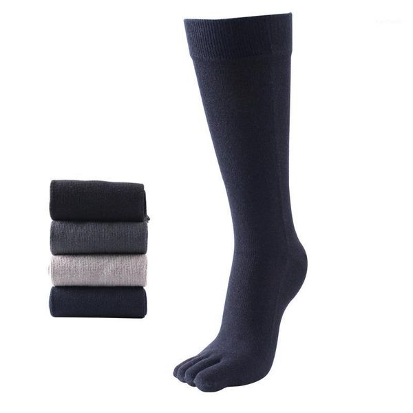 

sports socks men five finger toe elastic breathable soild cotton long sox crew running soccer 1, Black