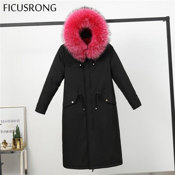 

warm thicken big faux fur coats parker plus size female jacket fashion women's winter jackets long coat parkas winter ficusrong1, Black