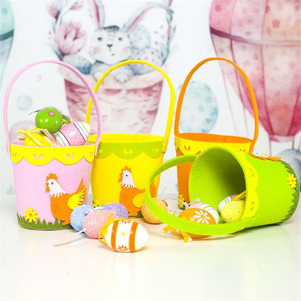 

2021 easter cock printed basket colorful egg cartoon non-woven tote bag lovely new year gifts egg candies barrel bucket handbag gg12003, Black