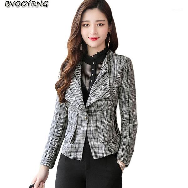 

women's jackets short coat female small suit 2021 spring and autumn jacket long-sleeved lattice women fashion slim casual jacket1, Black;brown