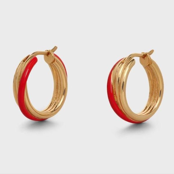 

enamel gold hoop earrings for women red blue white poppy brass fashion trendy earrings 2020, Golden;silver