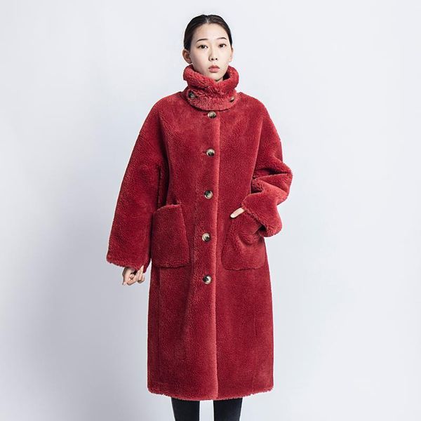 

winter coat women clothes 2019 natural lamb fur jacket warm real fur coat elegant sheep shearling women long coats wool1, Black