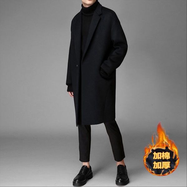 

windbreaker mid korean trend handsome woolen men's winter thickened long knee british coat, Tan;black