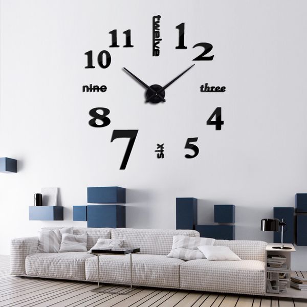 Orologio da parete 3D design moderno adesivi murali specchio fai da te orologi numero 7 divano letto sfondo acrilico decorazione della casa orologio al quarzo 201118