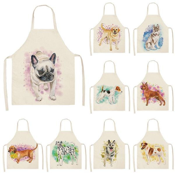 

aprons dog pug kitchen sleeveless for women cotton linen bibs household cleaning pinafore home cooking apron 53*65cm wql0199