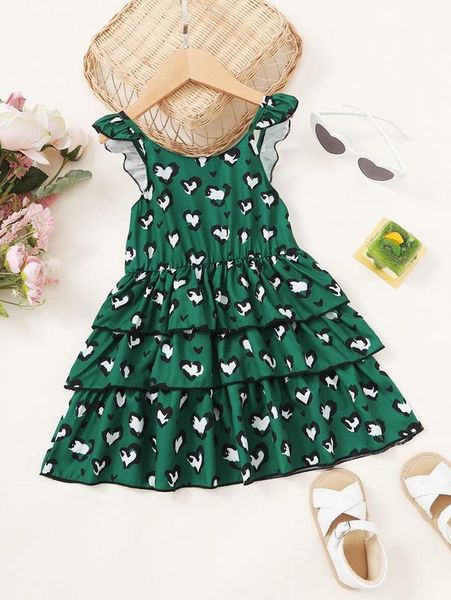 

toddler girls heart print ruffle trim layered hem dress she, Red;yellow