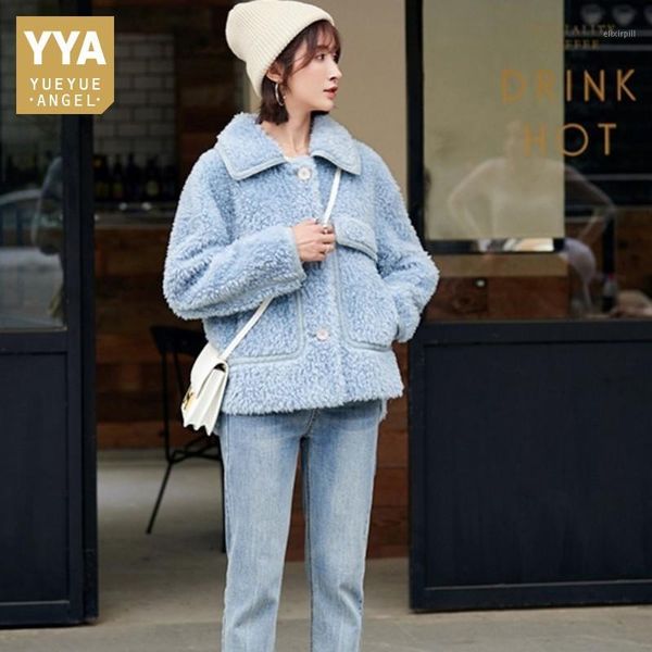 

luxury elegant natural fur shearling short coat female streetwear lapel single breasted lambswool outwear winter warm jacket1, Black