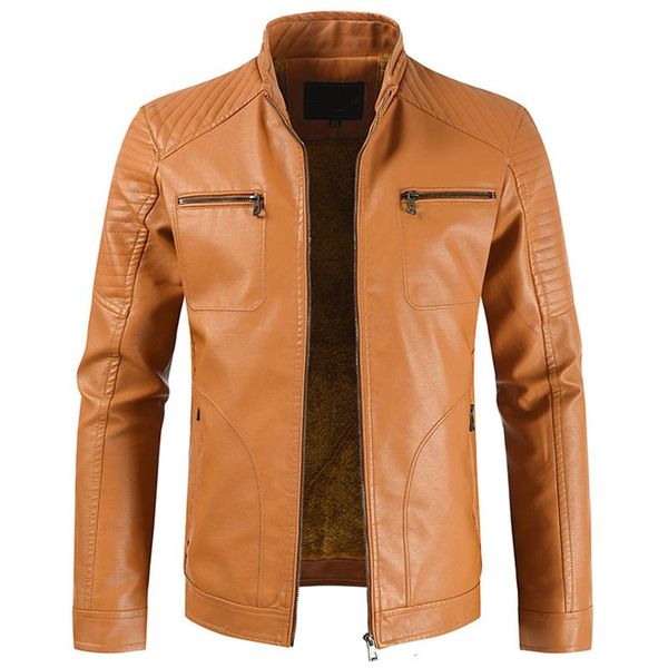 

men's fur & faux 2021 men spring vintage casual style fleece leather jackets coat outwear fashion motor bike jacket, Black
