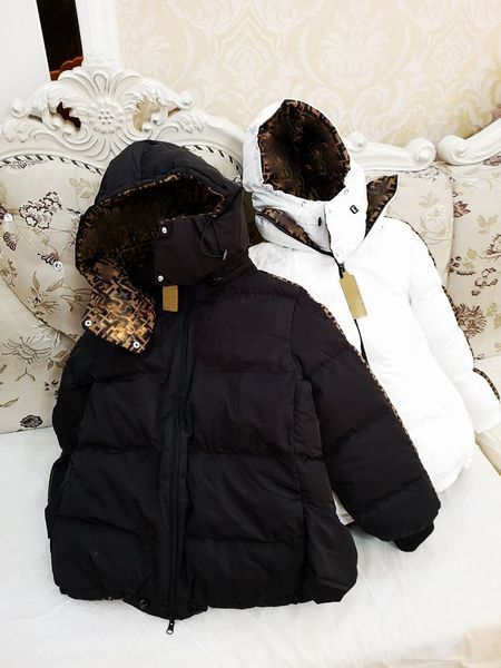 

autumn and winter long-sleeved hooded jacket printed double-sided wear jacket cap can off down jacket for men and women's, Black