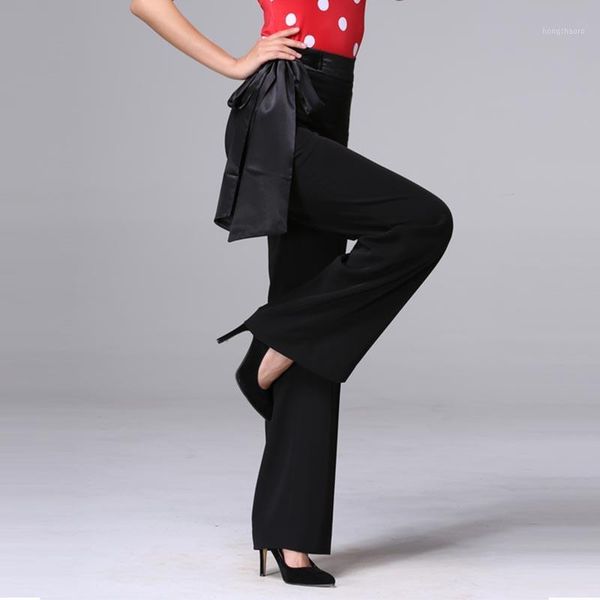 

ballroom latin dance pants black personality strap high waist trousers women cha cha rumba samba clothing ladies wear dnv112121, Black;red