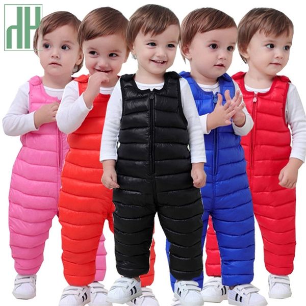 

winter children down cotton bib pants for kids overalls toddler boys pants warm baby girls pants waterproof trousers 1-5 years lj201019, Blue