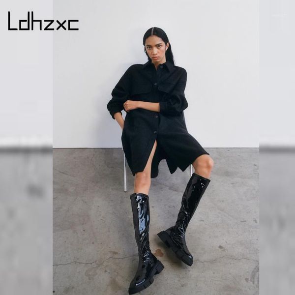 

2021 knee high fashion boots genuine leather high boots women winter warm back party basic shoes woman riding round toe1, Black