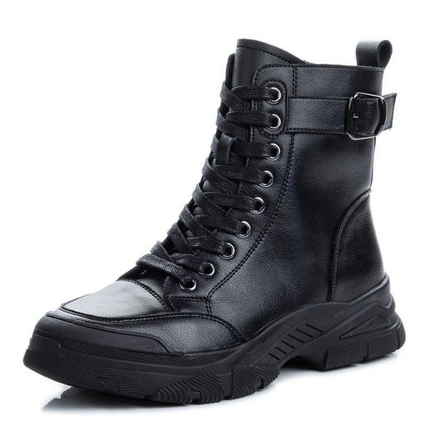 

platform shoes for women's leather boots woman 2021 rubber boots women's shoes woman flats ankle bottine femme chaussures black