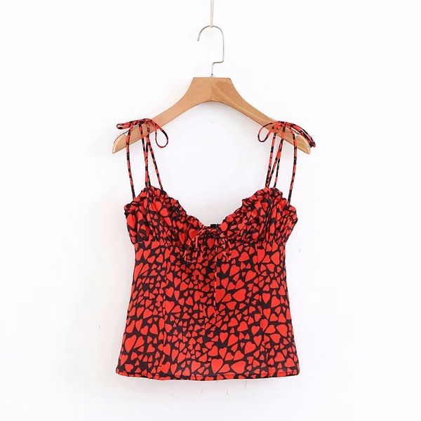 Boho schwarz rot Herz Print Crop Top Frauen rückenfrei sexy Neckholder Cami Top Streetwear böhmischen Spaghettiträger sexy Tops Sommer T200729