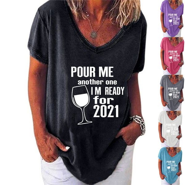 

plus size women designer t-shirt summer wine cup casual t shirt pour me another one i am ready for 2021 letter tshirt blouse tee g10501, White