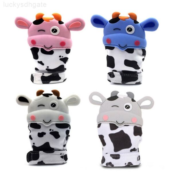

mitts cute safe baby food grade mitten teething glove sound toys cow silicone teether gloves