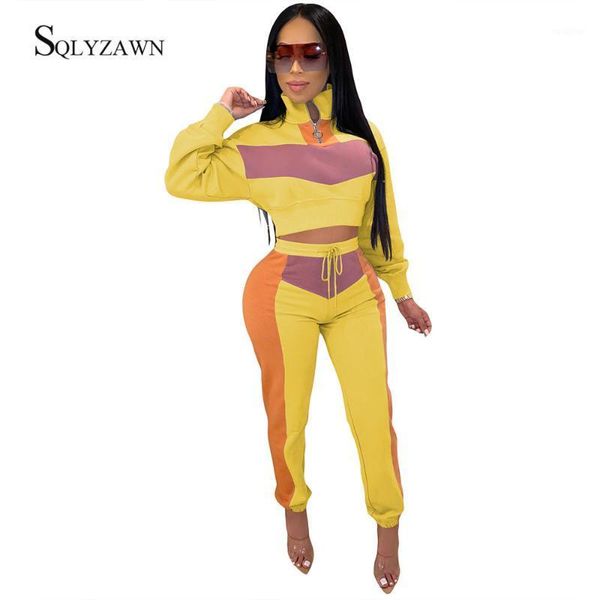 

women plus size sportwear tracksuit winter patchwork color block two piece pant set ladies turtleneck short sweatshirt track set1, White