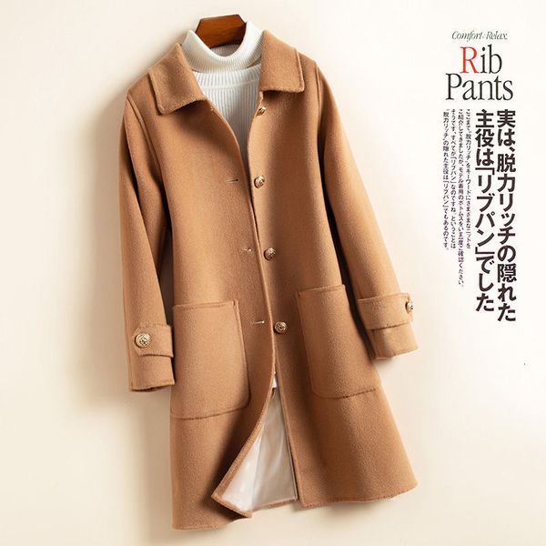 

2021 new stylish wool single breasted solid female jacket thicken 4c85, Black