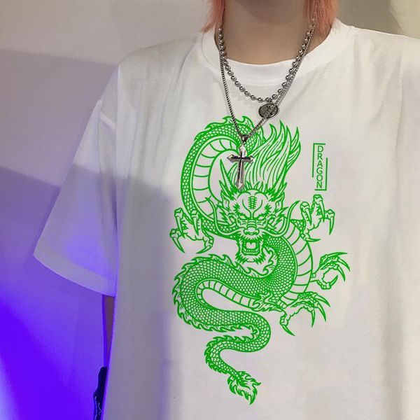 

women's t-shirt ulzzang harajuku streetwear retro chinese dragon print t-shirt summer new casual women drop shipping, White
