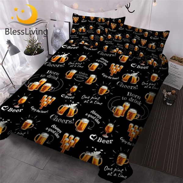

blessliving modern duvet cover set beer mugs bed set  size cartoon glasses boys bedclothes football quilt cover drop ship
