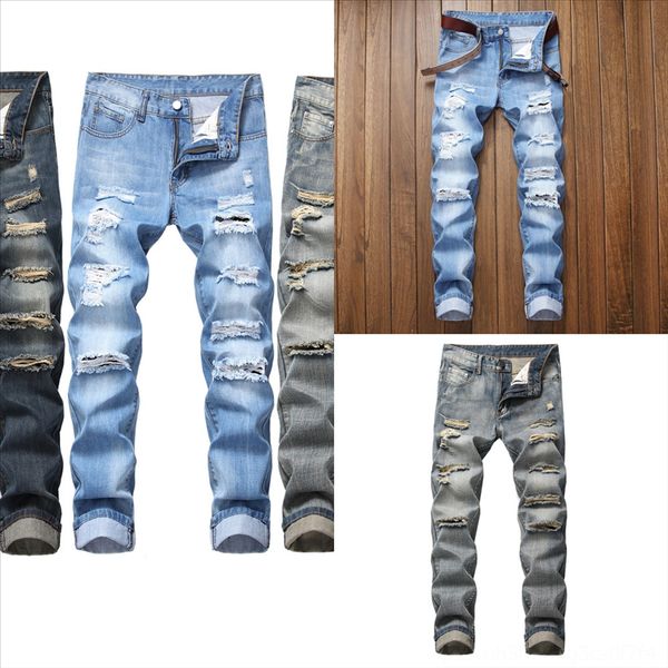 

zywzi vintage style fashion men jeans hole black gray elastic denim jeans hip denim long black jeans for man pants hop stretch streetwear