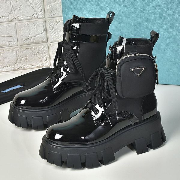 

original style pada new cowskin leather women pocket boots canvas lace-up non-slip luxurys designers shoes martins casual boot quality, Black