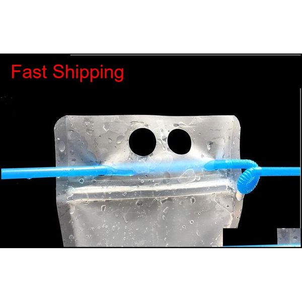 

17oz 500ml clear drink pouches bags frosted zipper stand-up plastic drinking bag with straw with holder rec qylqrn bbgargden