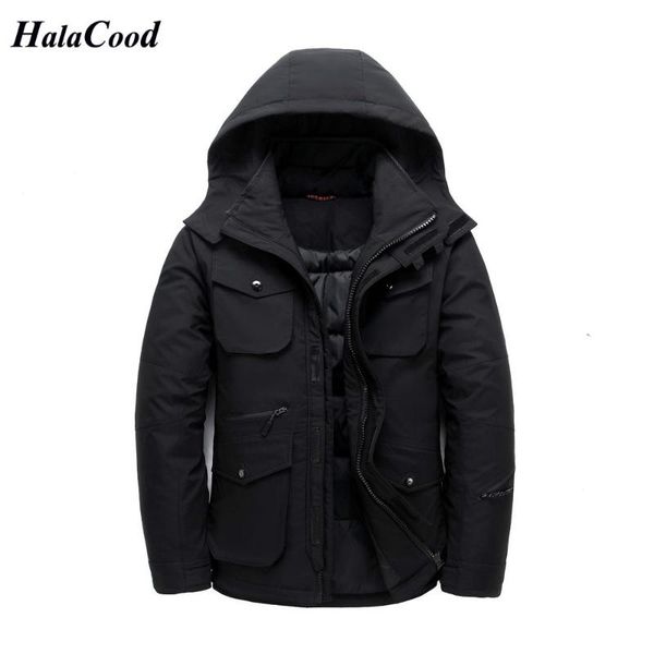 

men's down & parkas brand winter casual white duck jacket thicken snow parka overcoat men hooded windbreaker outwear coats, Black