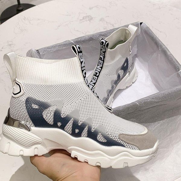 

2020 winter women sock shoes chunky ankle boots fashion platform boots for women brand slip on round toe woman sneakers, Black